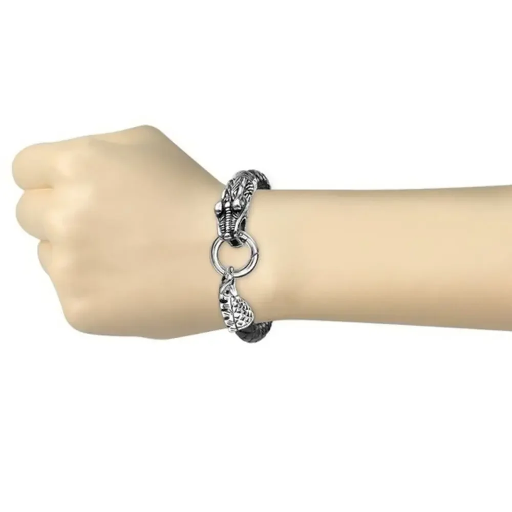 NWOT Dragon Clasp Black‎ Bolo Leather Cord Stainless Steel Bracelet
